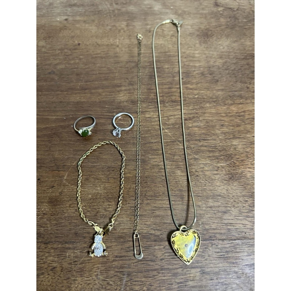 5 Pc. Set-as Is-vintage Gold PLATED Jewelry Necklace Rings Bracelet Jelly Belly